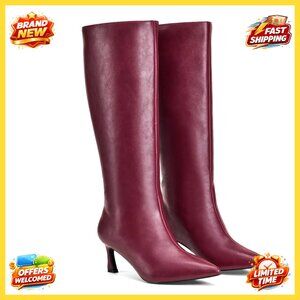 Knee High Boots 2.3 Inch Kitten Heel Pointed Toe Winter Fall Dress Shoes